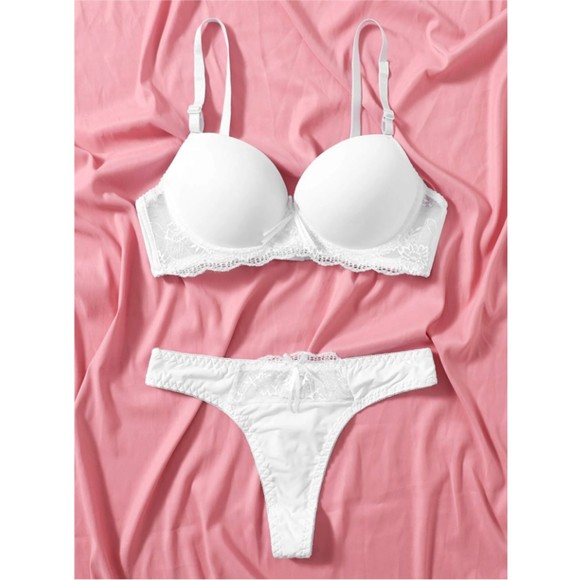 Large Size 10 White Contrast Lace Push UP Underwire Lingerie Set - Picture 1 of 5